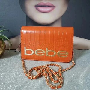 bebe Fabiola Stamped Croco Crossbody Vibrant Orange